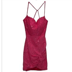 Blush Bubblegum Pink Mini Sequin Dress W/Strappy Back & Zip Closure